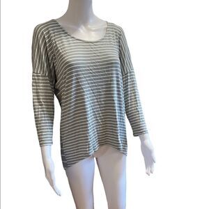 Cynthia Rowley Striped 3/4 Sleeve Blouse Womens Medium Green Cream AN0266